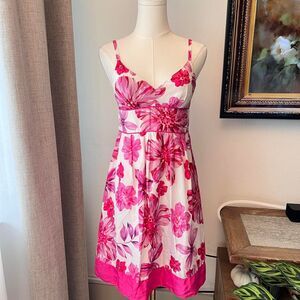 Vintage Guess 100% Silk Pink Floral Empire Waist Dress - Size XS
